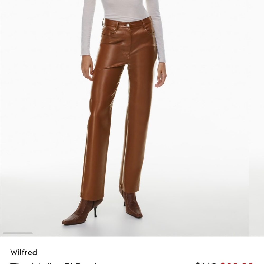 Aritzia Melina faux leather cognac pants